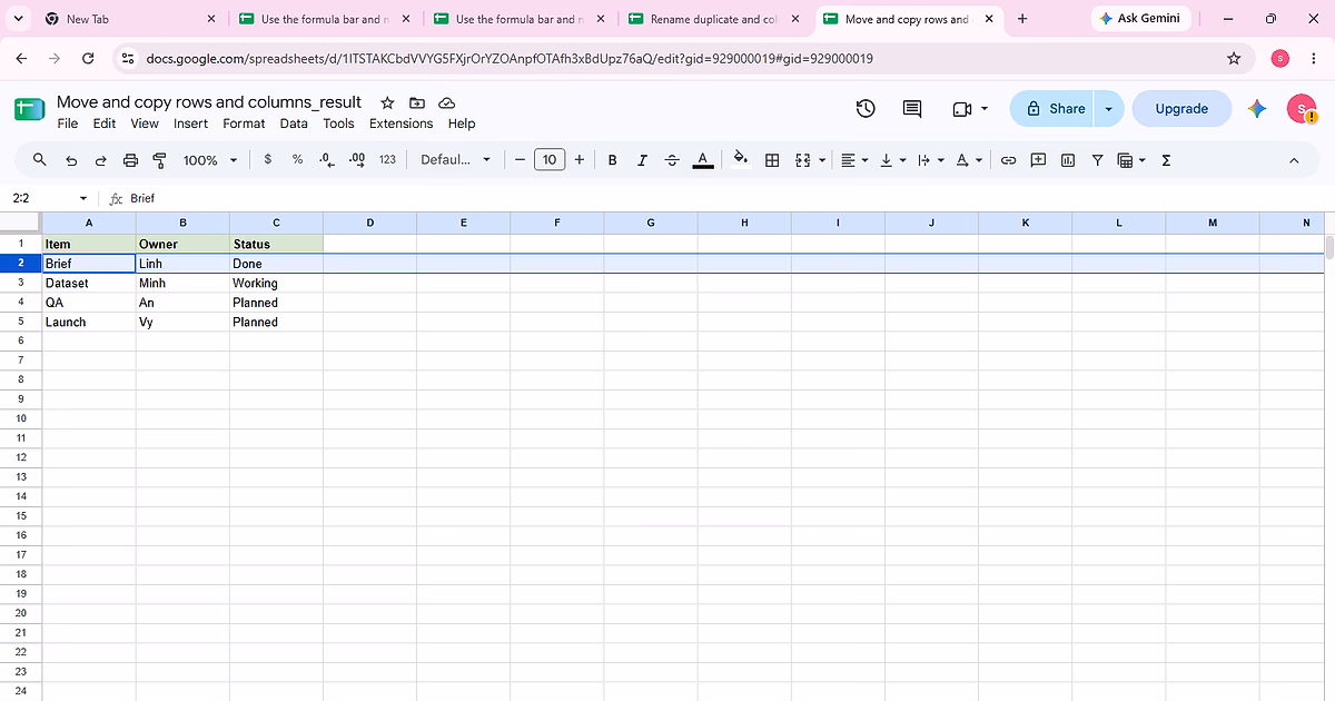 Verified row/column evidence for step 1