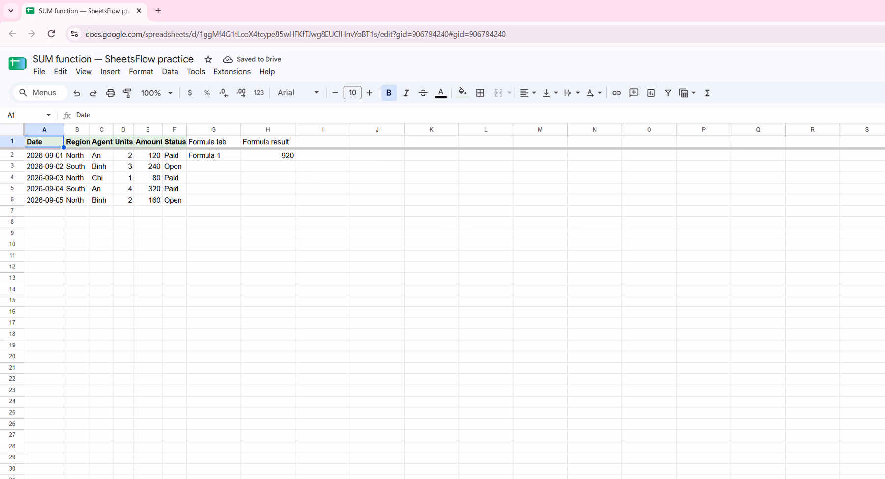 Google Sheets showing the complete source table before reviewing the formula result.