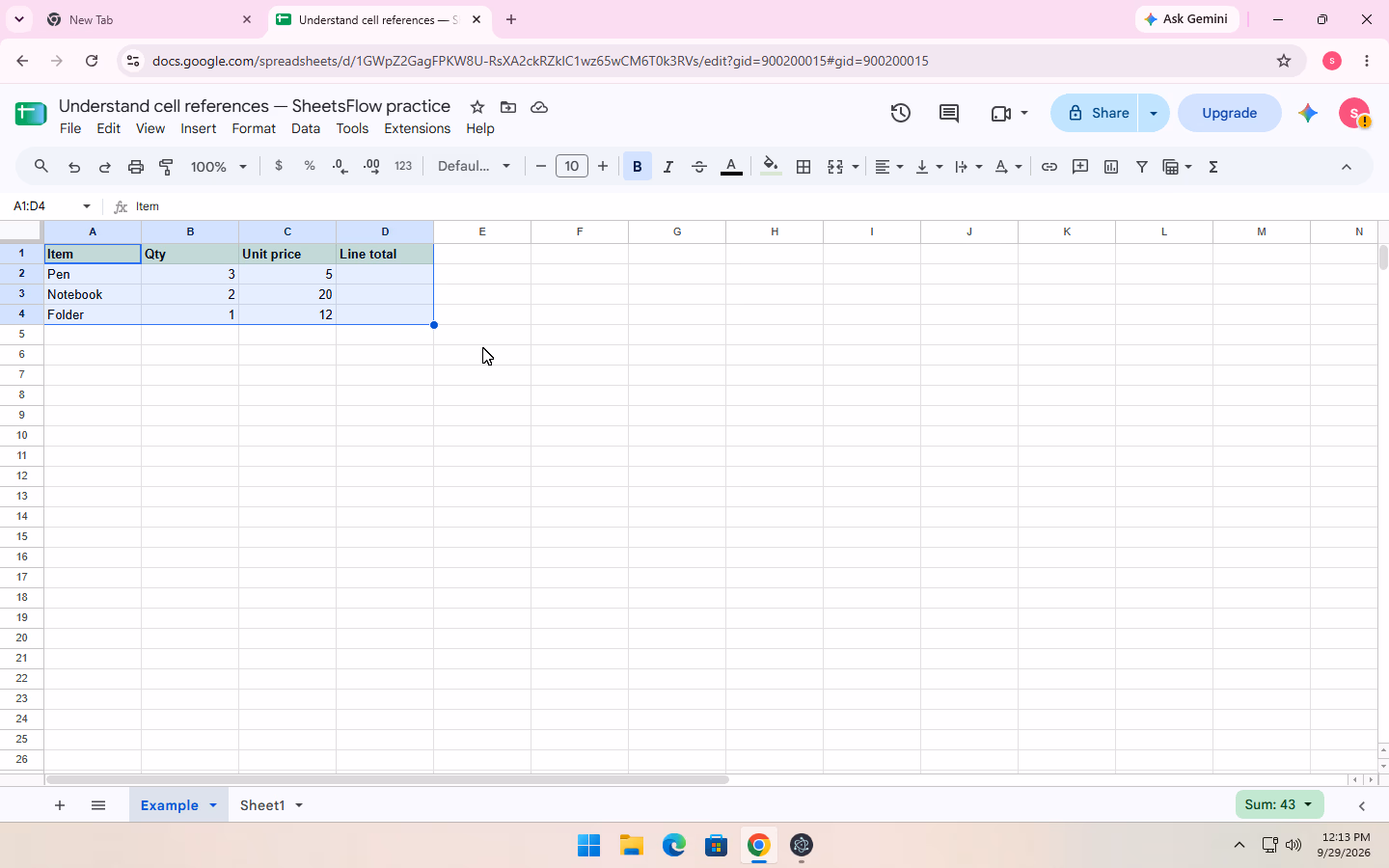 Google Sheets action screenshot for Understand cell references: source range.