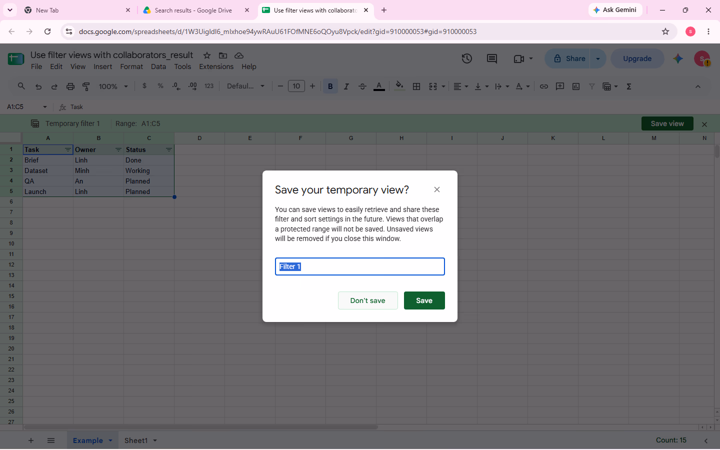 Filter-view evidence for step 4 — 04-dont-save-target.png