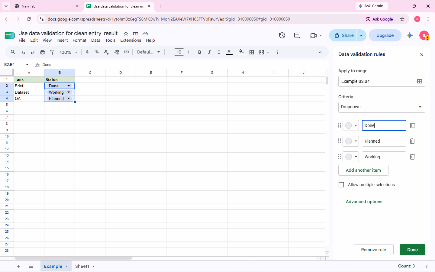Google Sheets evidence for step 2 — audit-clean-action-03-rule-ready.png