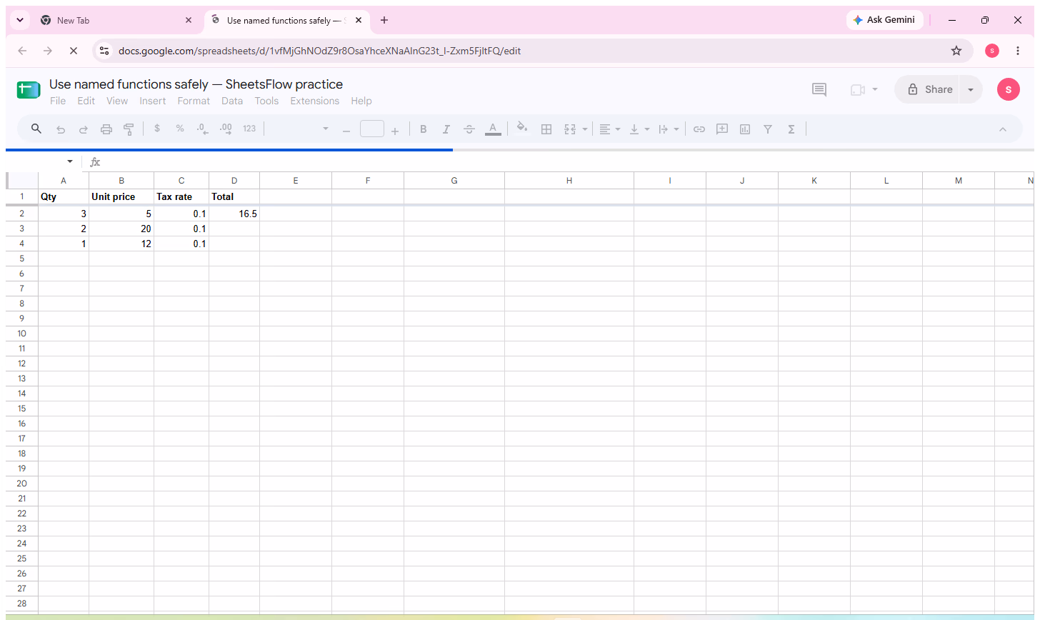 Complete Google Sheets source table before formula verification.