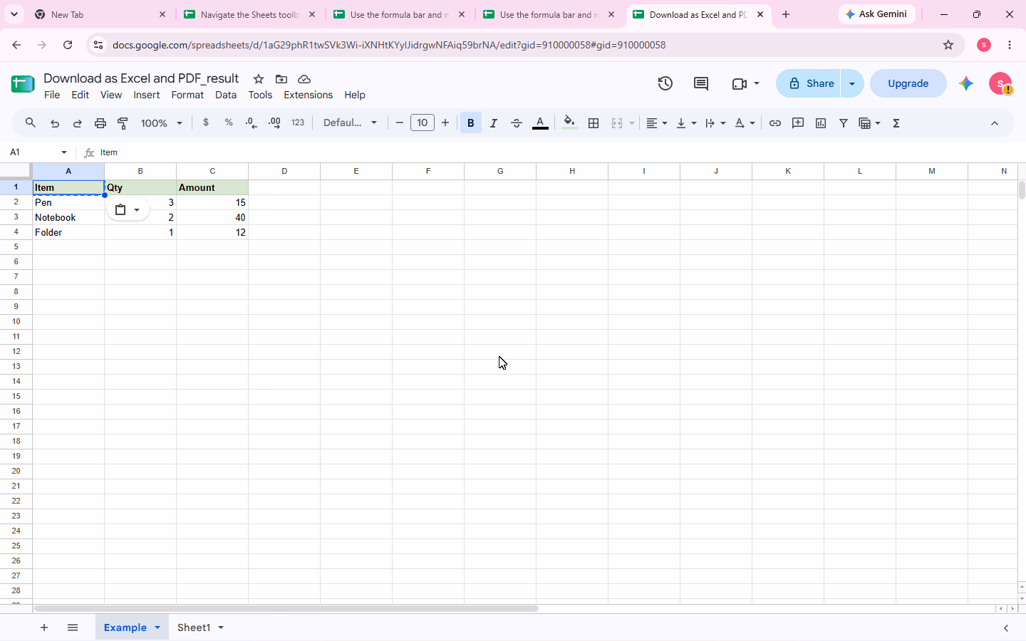 The _result workbook shows the complete clean source data before the action.