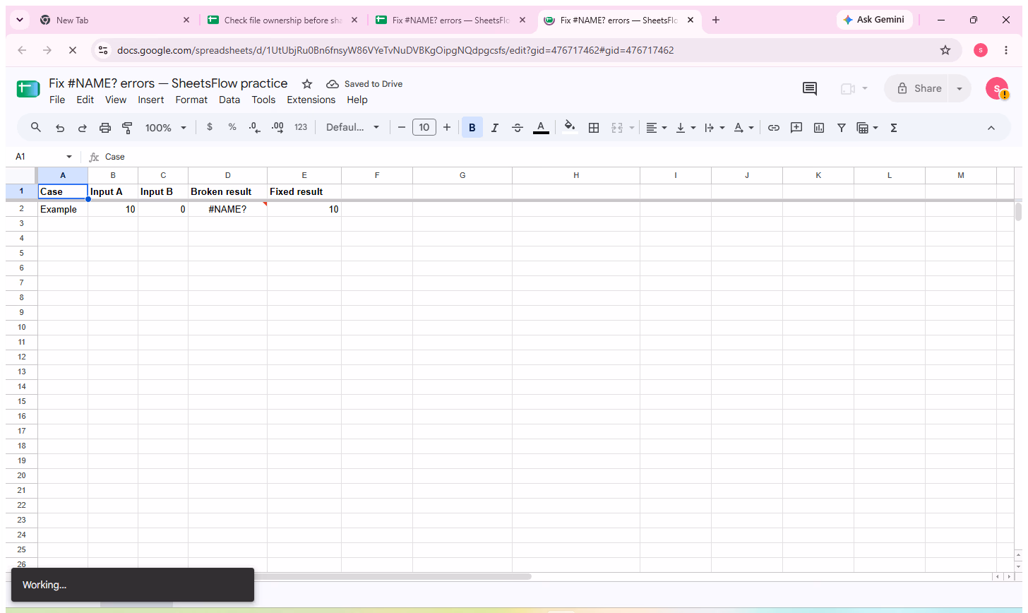 Complete Google Sheets source table before formula verification.