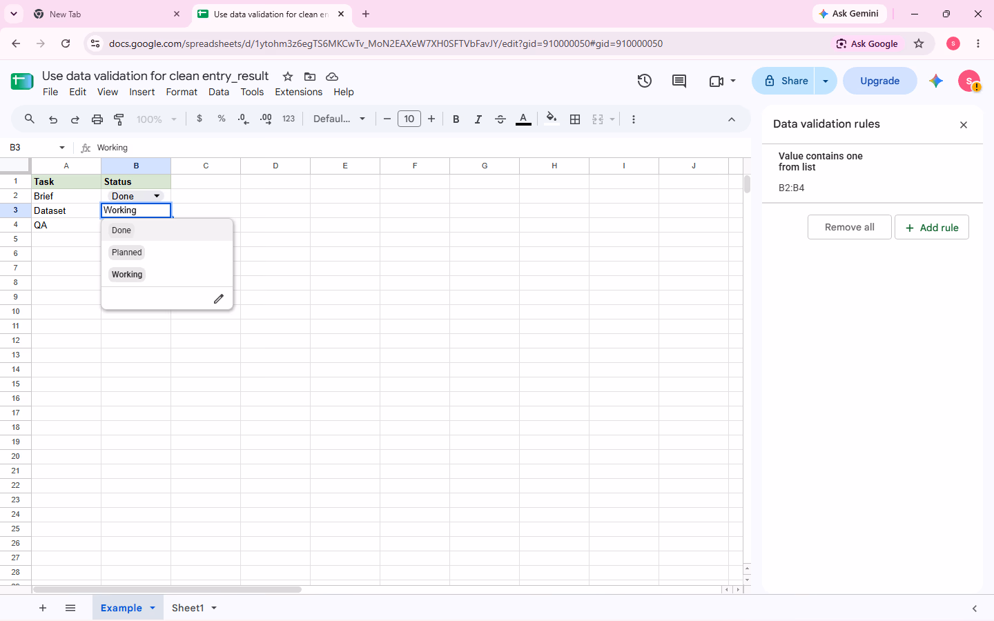 Google Sheets evidence for step 3 — audit-clean-action-04-allowed-option.png
