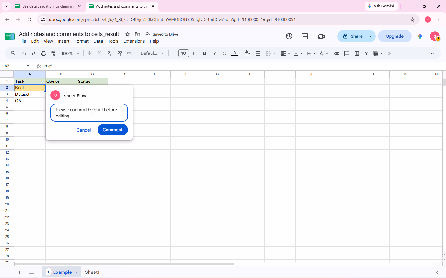 Verified Note/Comment evidence for step 3