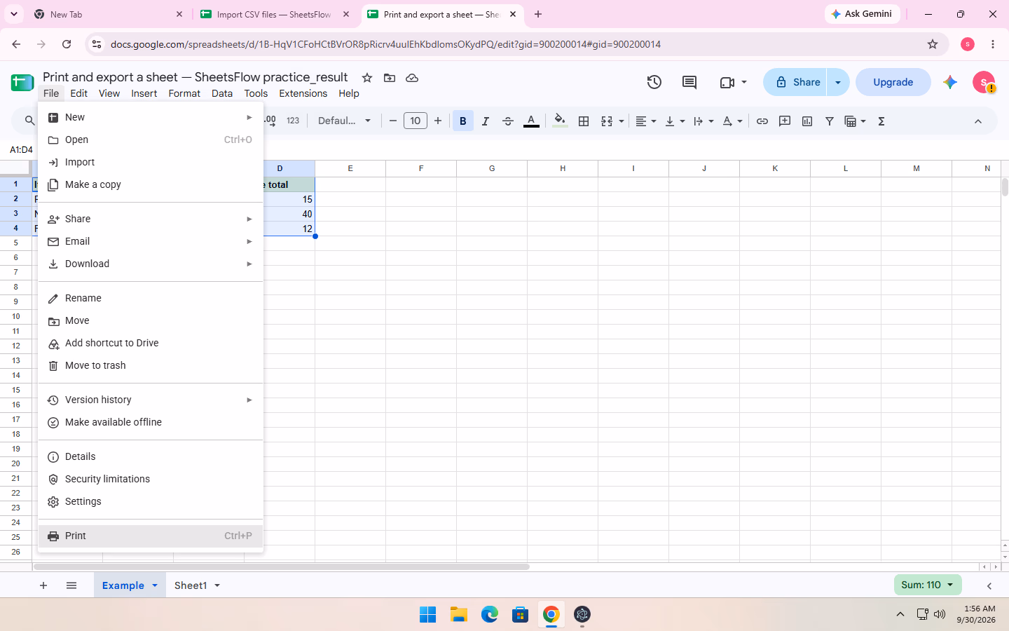 The File menu is open with the pointer directly on the Print command.