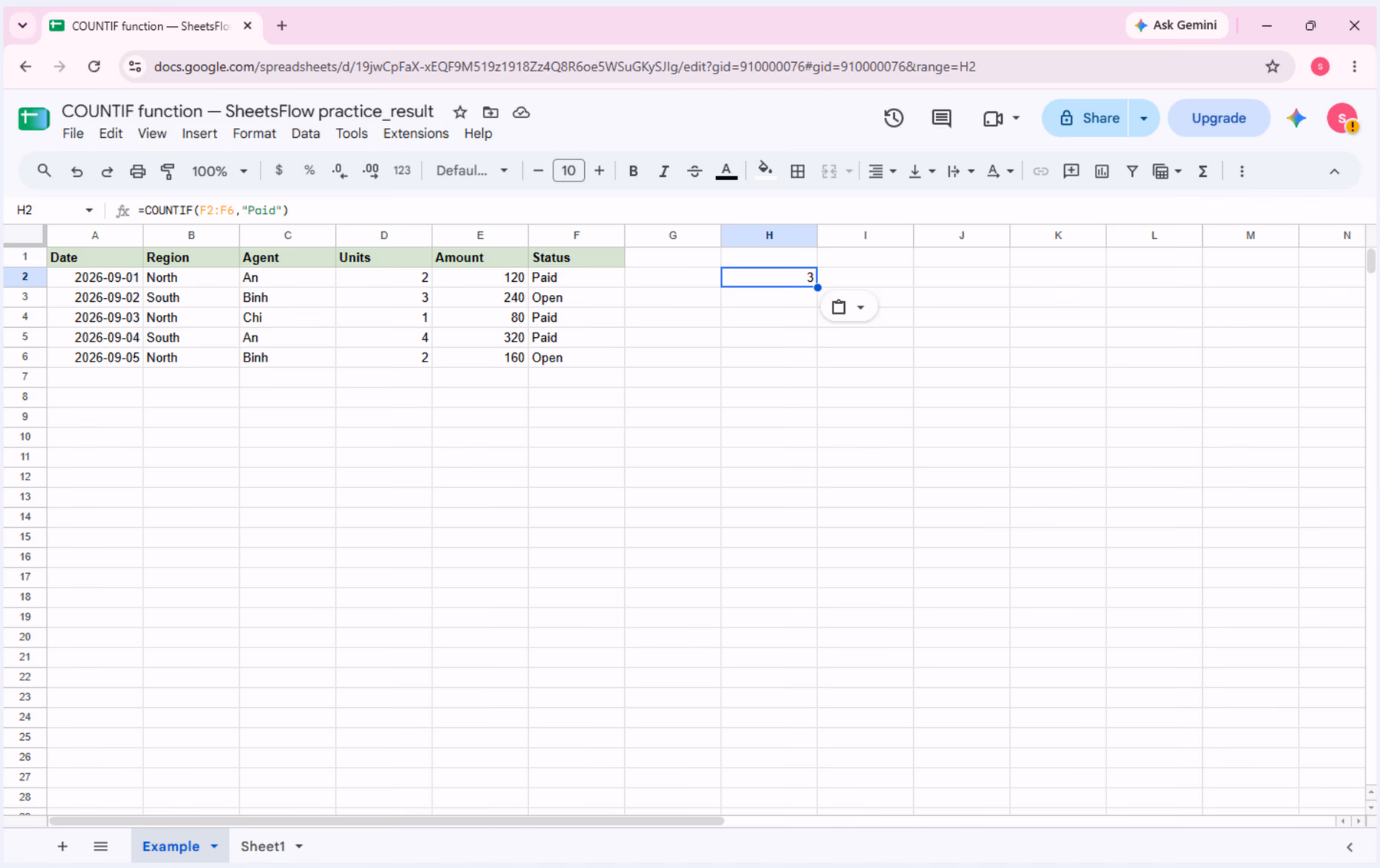 The result cell is selected, the formula bar shows the real formula, and the complete source table remains visible.
