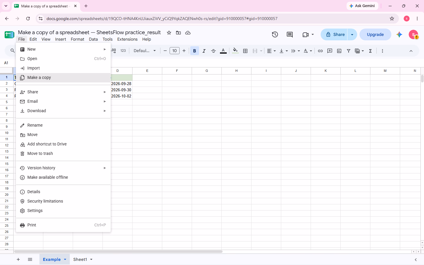 The File menu is open in the _result workbook with the pointer on Make a copy.