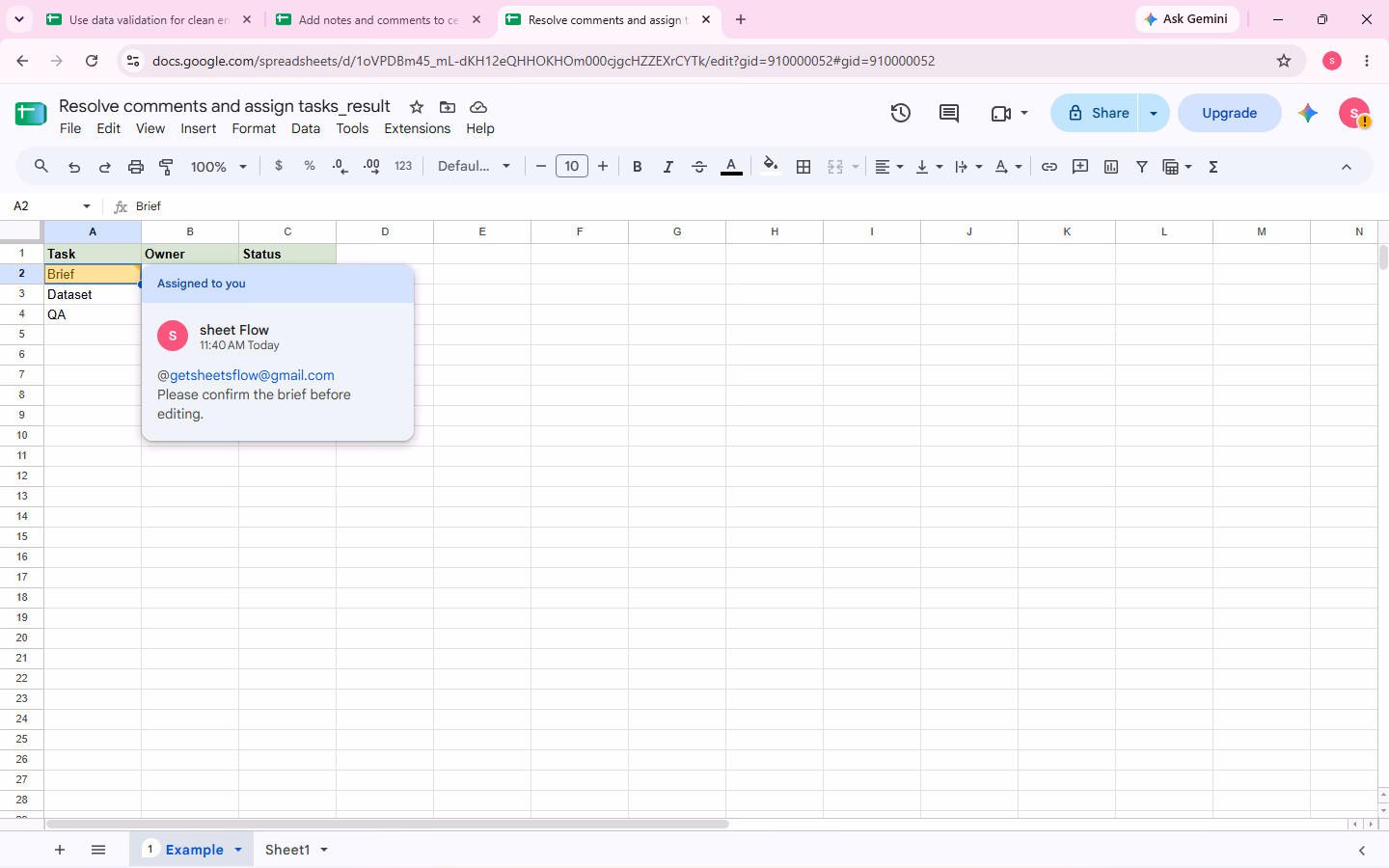 Verified assign/resolve comment evidence for step 3
