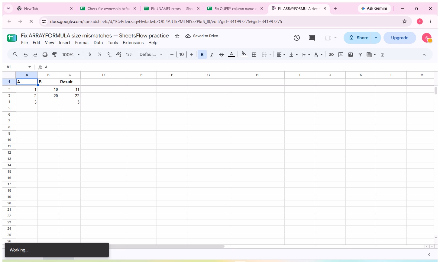 Complete Google Sheets source table before formula verification.