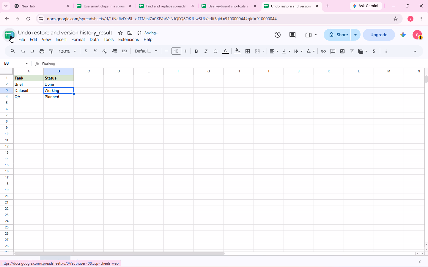 Version-history evidence for step 5