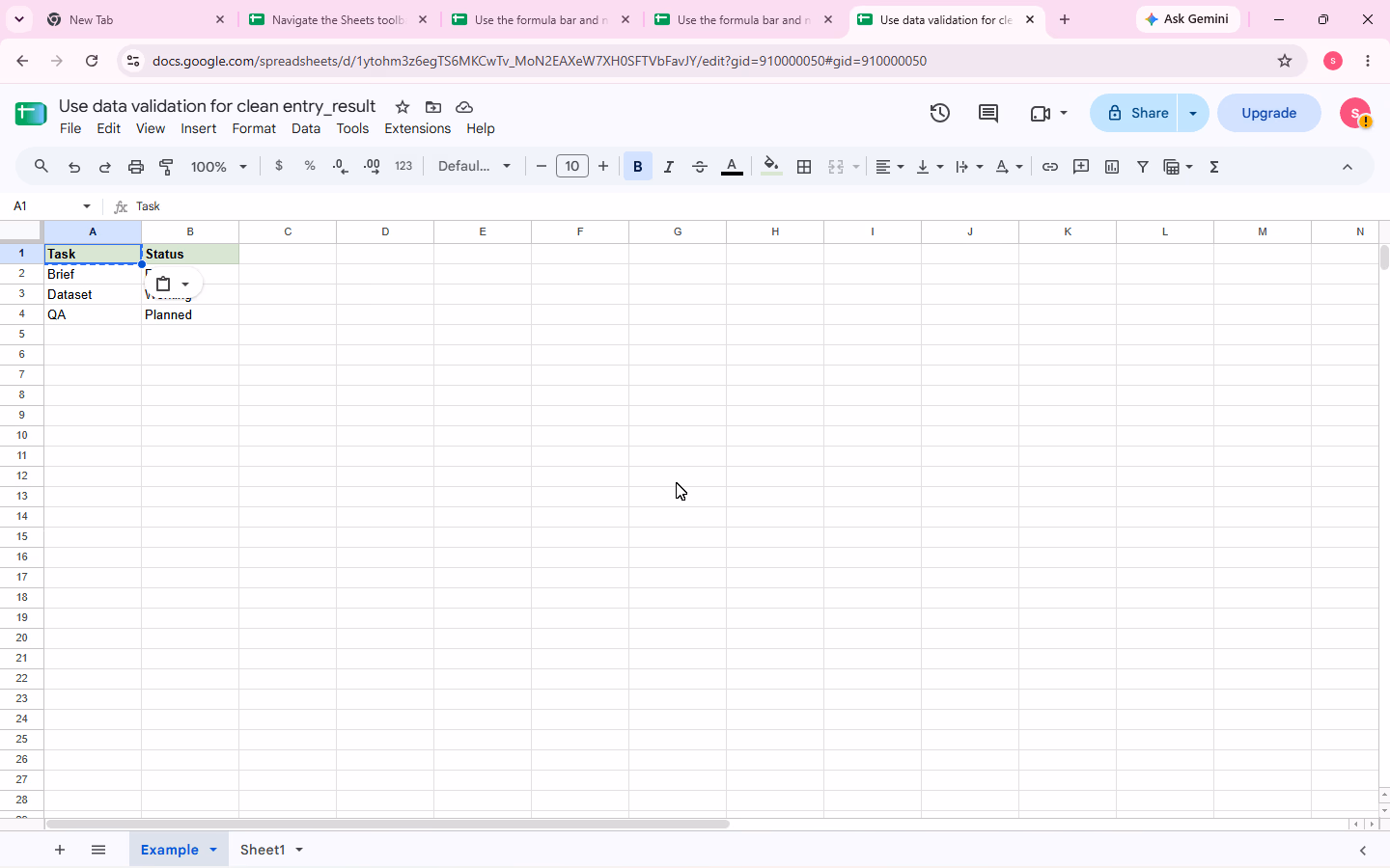 Initial Task and Status source data in the _result workbook.