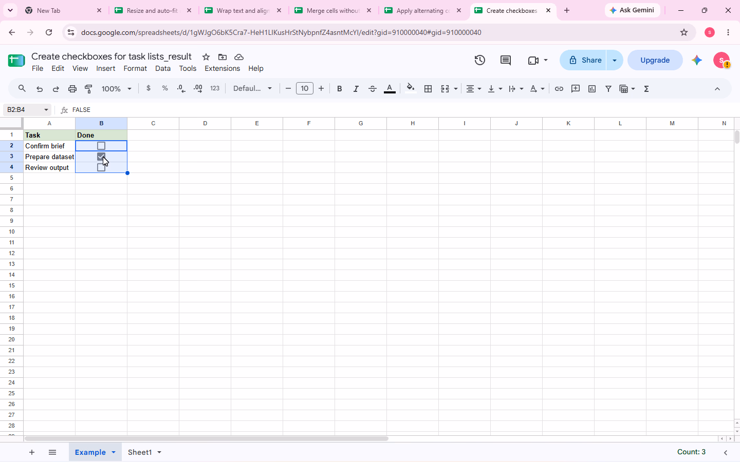 Checkbox evidence for step 2