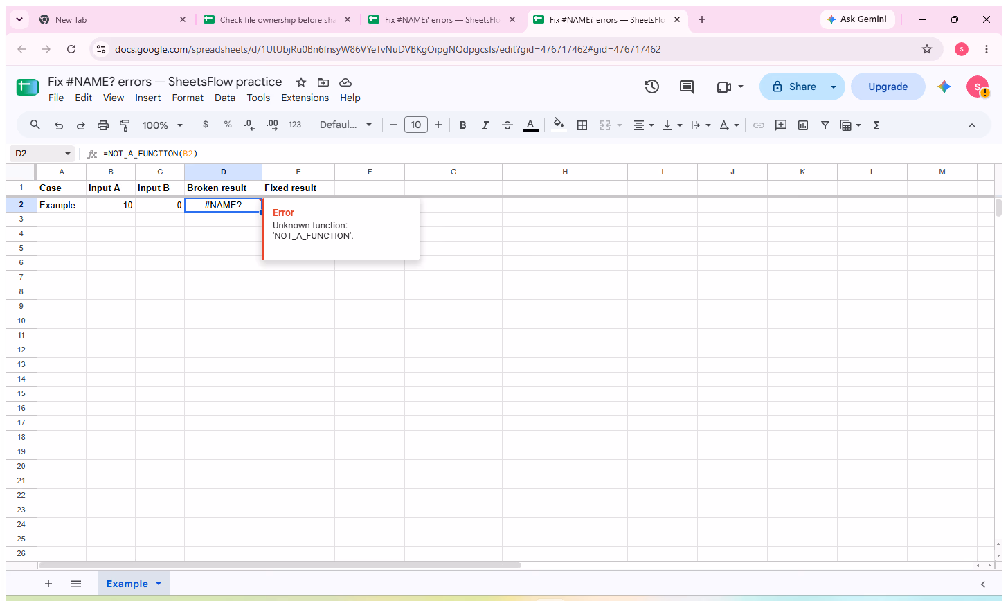 Result cell and formula are visible in Google Sheets for comparison with the source data.